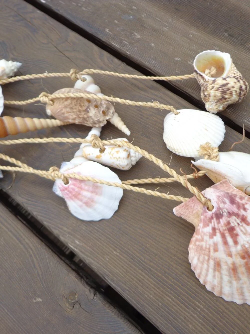 Sea Shells/Rope Wind Chime Nautical Coastal Authentic Various Shells 32